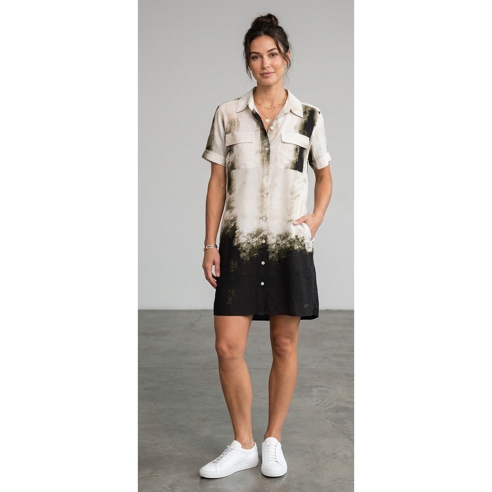 W By Worth Sz S Shirt Dress Tie Dye Utility Boho Grunge Casual Luxury Resort